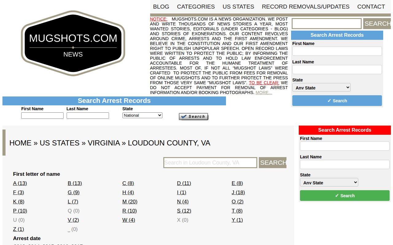 Historic unofficial Loudoun County mugshot records source